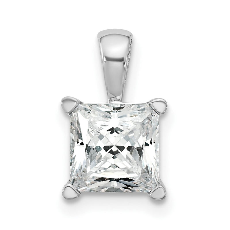 14K White Gold 2 Carat Lab Grown Diamond Vs+ F+ Princess Complete Four Prong Pendant