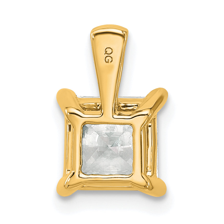 14K Yellow Gold 2 Carat Lab Grown Diamond Vs+ F+ Princess Complete Four Prong Pendant
