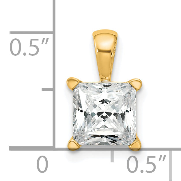 14K Yellow Gold 2 Carat Lab Grown Diamond Vs+ F+ Princess Complete Four Prong Pendant