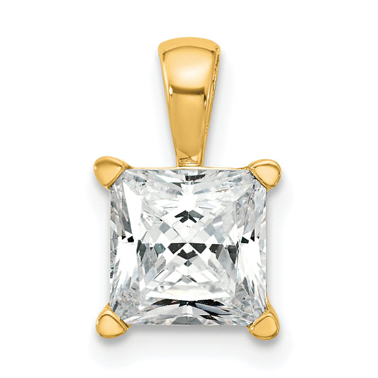 14K Yellow Gold 2 Carat Lab Grown Diamond Vs+ F+ Princess Complete Four Prong Pendant