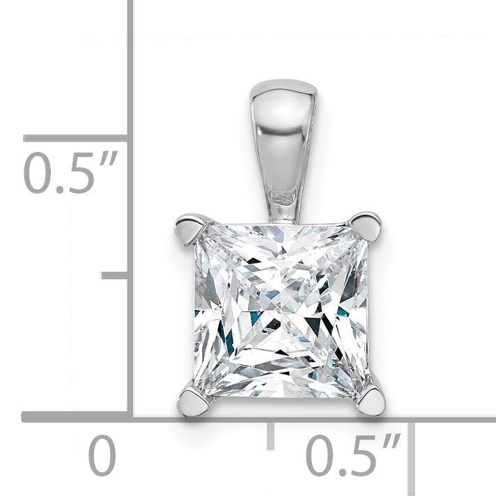 14K White Gold 3 Carat Lab Grown Diamond Vs+ F+ Princess Complete Four Prong Pendant