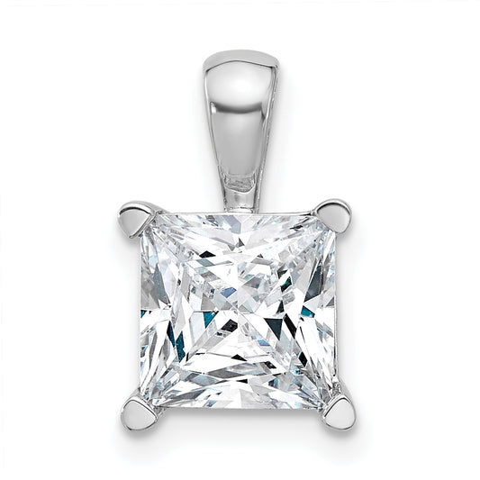 14K White Gold 3 Carat Lab Grown Diamond Vs+ F+ Princess Complete Four Prong Pendant