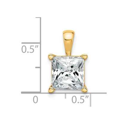 14K Yellow Gold 4 Carat Lab Grown Diamond Vs+ F+ Princess Complete Four Prong Pendant