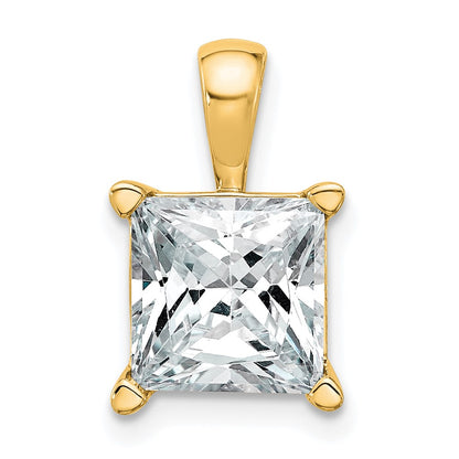 14K Yellow Gold 4 Carat Lab Grown Diamond Vs+ F+ Princess Complete Four Prong Pendant
