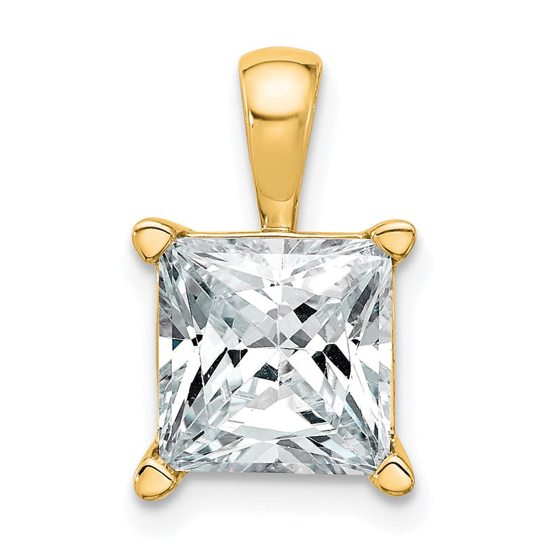 14K Yellow Gold 4 Carat Lab Grown Diamond Vs+ F+ Princess Complete Four Prong Pendant