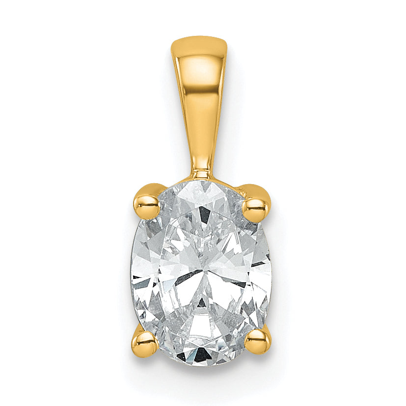 14K Yellow Gold 3/4 Carat Lab Grown Diamond Vs+ F+ Oval Complete Four Prong Pendant
