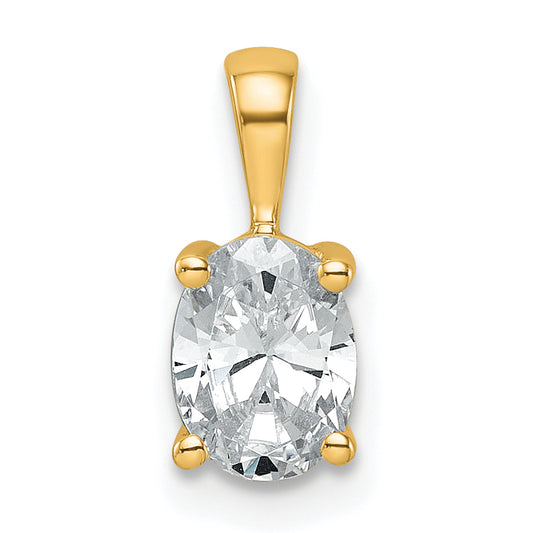 14K Yellow Gold 3/4 Carat Lab Grown Diamond Vs+ F+ Oval Complete Four Prong Pendant