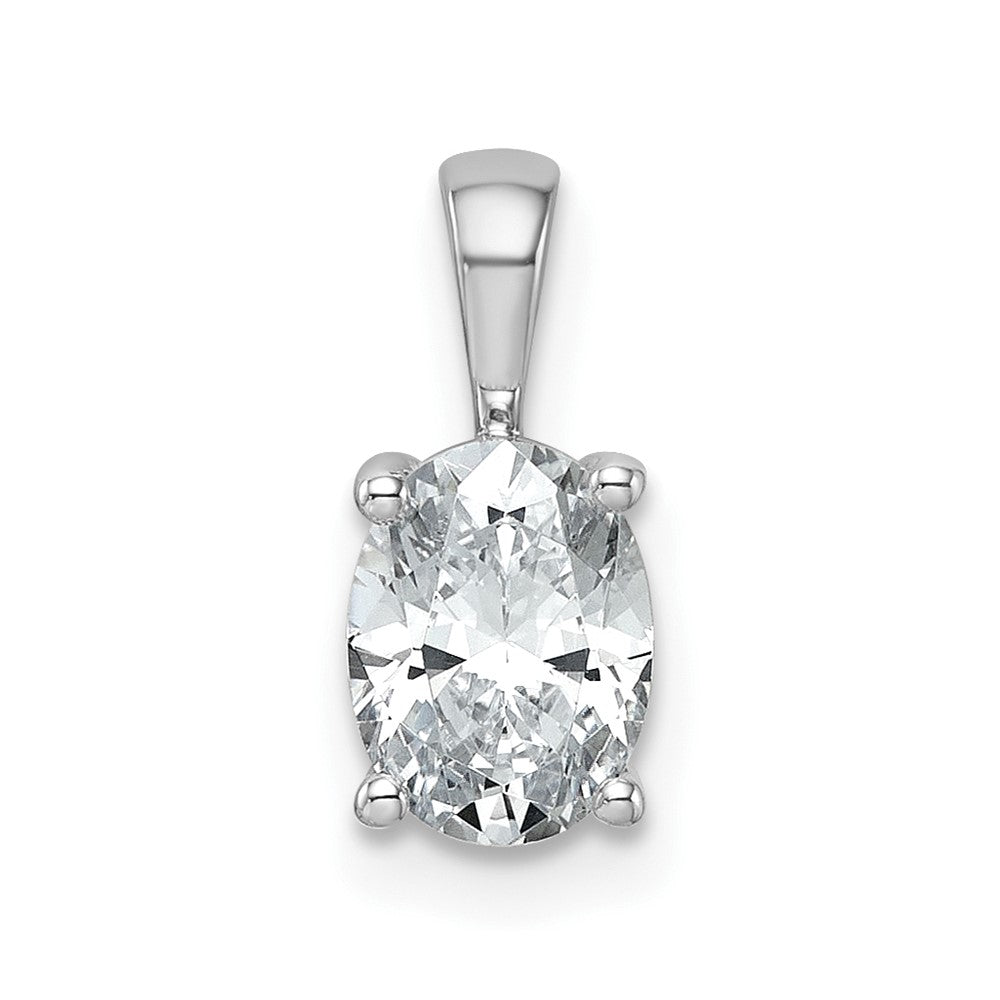 14K White Gold 1 Carat Certified Lab Grown Diamond Vs+ F+ Oval Complete Four Prong Pendant