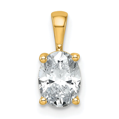 14K Yellow Gold 1 Carat Certified Lab Grown Diamond Vs+ F+ Oval Complete Four Prong Pendant