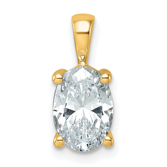14K Yellow Gold 2 Carat Certified Lab Grown Diamond Vs+ F+ Oval Complete Four Prong Pendant
