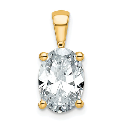 14K Yellow Gold 3 Carat Lab Grown Diamond Vs+ F+ Oval Complete Four Prong Pendant
