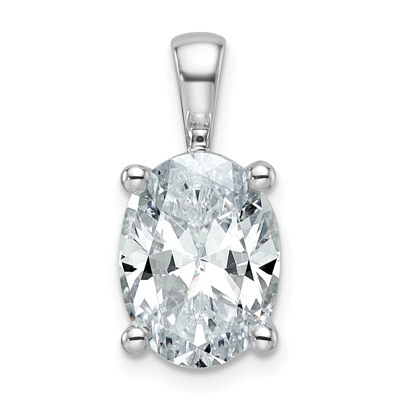 14K White Gold 4 Carat Lab Grown Diamond Vs+ F+ Oval Complete Four Prong Pendant