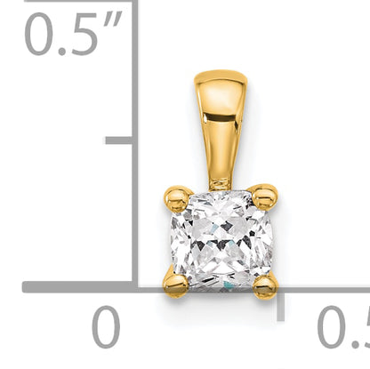 14K Yellow Gold 1/2 Carat Certified Lab Grown Diamond Vs+ F+ Cushion Complete Four Prong Pendant