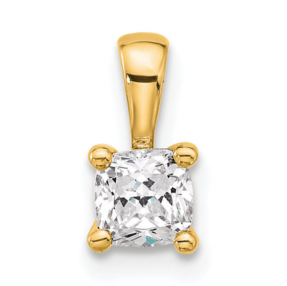 14K Yellow Gold 1/2 Carat Certified Lab Grown Diamond Vs+ F+ Cushion Complete Four Prong Pendant