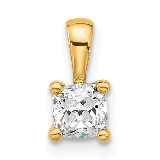 14K Yellow Gold 1/2 Carat Certified Lab Grown Diamond Vs+ F+ Cushion Complete Four Prong Pendant