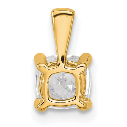 14K Yellow Gold 3/4 Carat Lab Grown Diamond Vs+ F+ Cushion Complete Four Prong Pendant