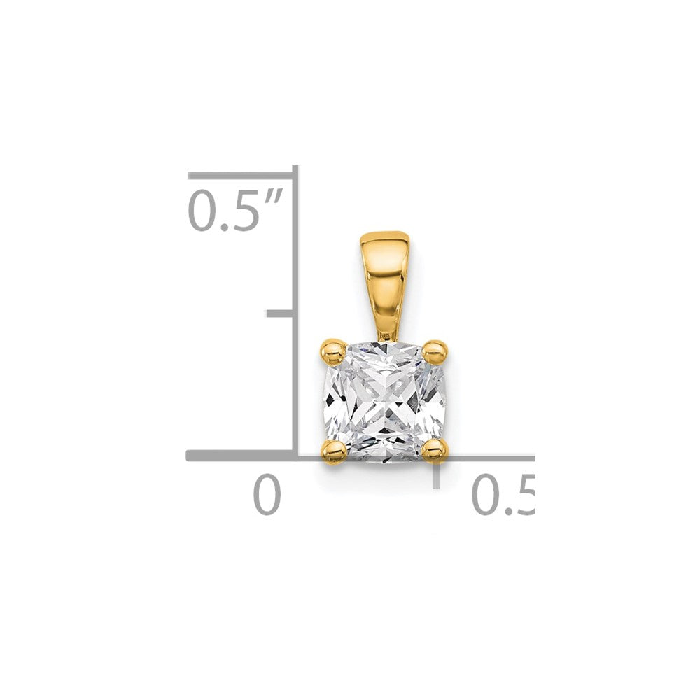 14K Yellow Gold 3/4 Carat Lab Grown Diamond Vs+ F+ Cushion Complete Four Prong Pendant