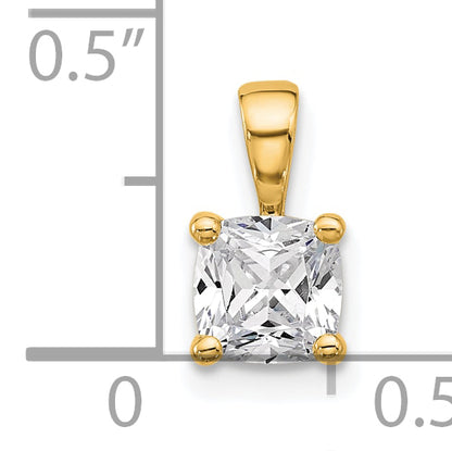 14K Yellow Gold 3/4 Carat Lab Grown Diamond Vs+ F+ Cushion Complete Four Prong Pendant