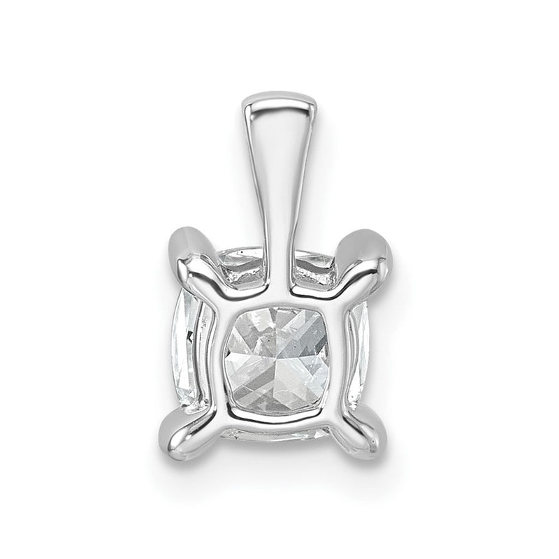 14K White Gold 1 Carat Lab Grown Diamond Vs+ F+ Cushion Complete Four Prong Pendant
