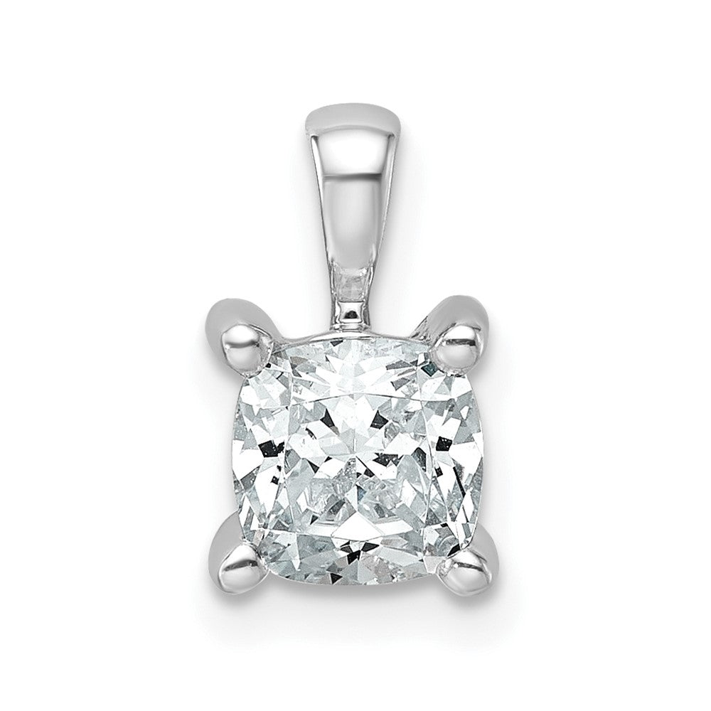 14K White Gold 1 Carat Certified Lab Grown Diamond Vs+ F+ Cushion Complete Four Prong Pendant