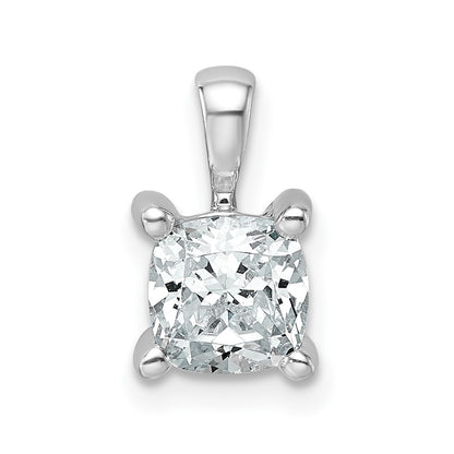 14K White Gold 1 Carat Certified Lab Grown Diamond Vs+ F+ Cushion Complete Four Prong Pendant