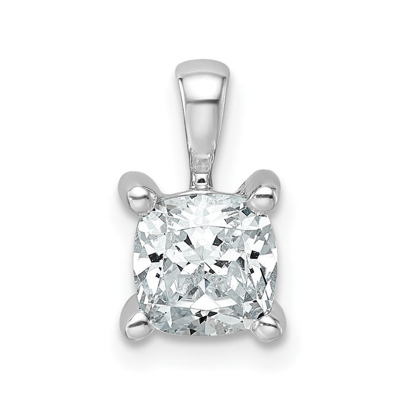 14K White Gold 1 Carat Certified Lab Grown Diamond Vs+ F+ Cushion Complete Four Prong Pendant