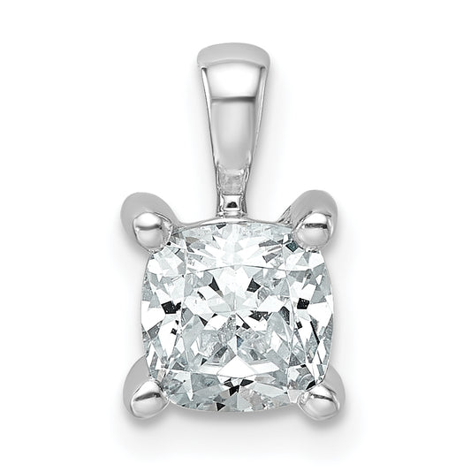 14K White Gold 1 Carat Lab Grown Diamond Vs+ F+ Cushion Complete Four Prong Pendant