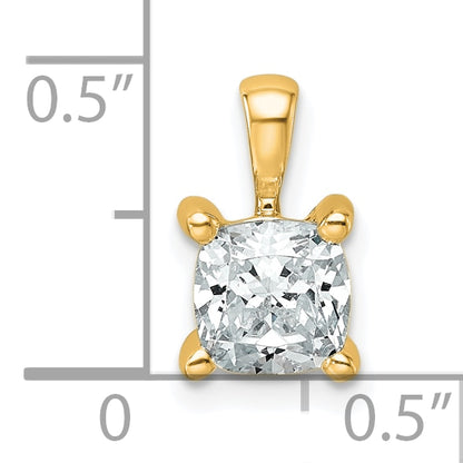 14K Yellow Gold 1 Carat Lab Grown Diamond Vs+ F+ Cushion Complete Four Prong Pendant