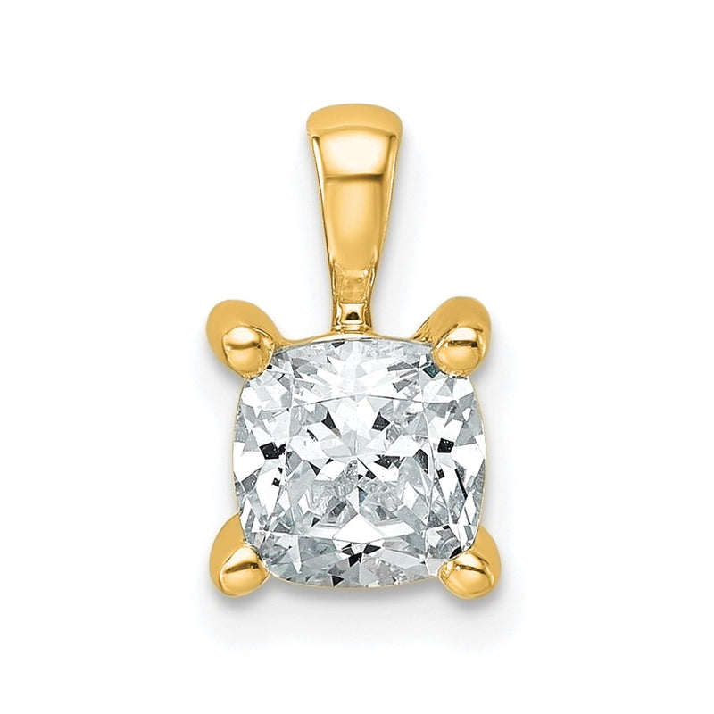 14k Yellow Gold 1 Ct. Lab Grown Diamond VS/SI+ G+ Cushion Four Prong Pendant