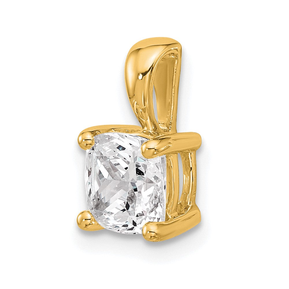 14K Yellow Gold 1 1/2 Carat Certified Lab Grown Diamond Vs+ F+ Cushion Complete Four Prong Pendant
