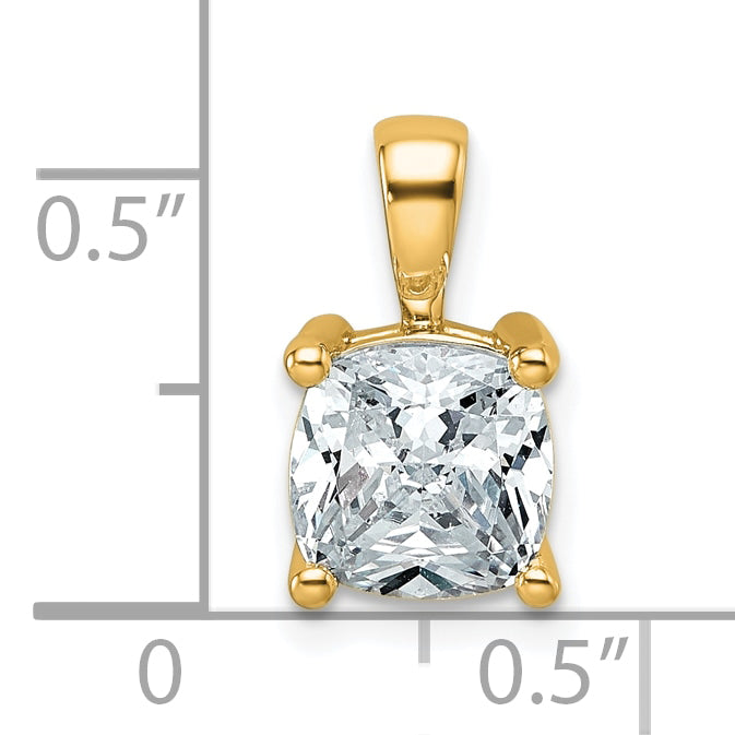14K Yellow Gold 2 Carat Certified Lab Grown Diamond Vs+ F+ Cushion Complete Four Prong Pendant