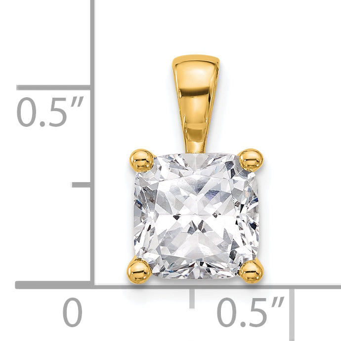 14K Yellow Gold 3 Carat Lab Grown Diamond Vs+ F+ Cushion Complete Four Prong Pendant