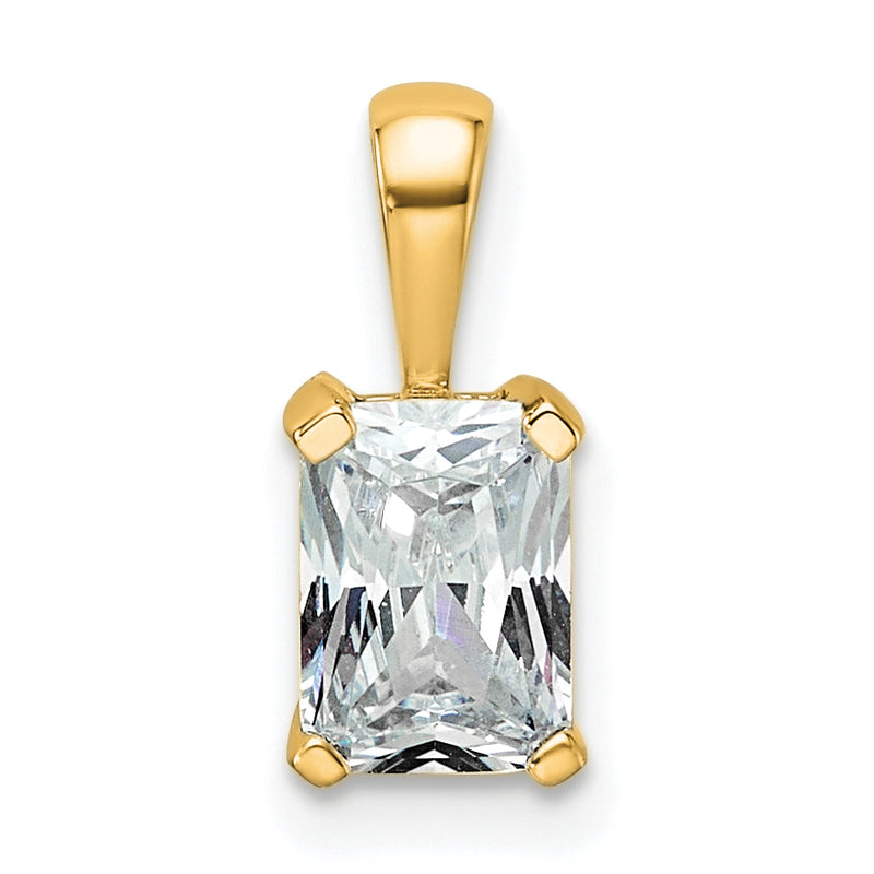 14K Yellow Gold 3/4 Carat Certified Lab Grown Diamond Vs+ F+ Radiant Complete Four Prong Pendant