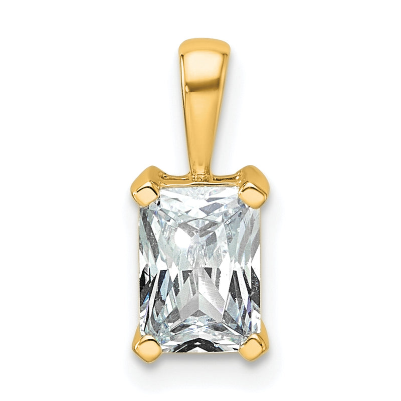 14K Yellow Gold 1 Carat Lab Grown Diamond Vs+ F+ Radiant Complete Four Prong Pendant