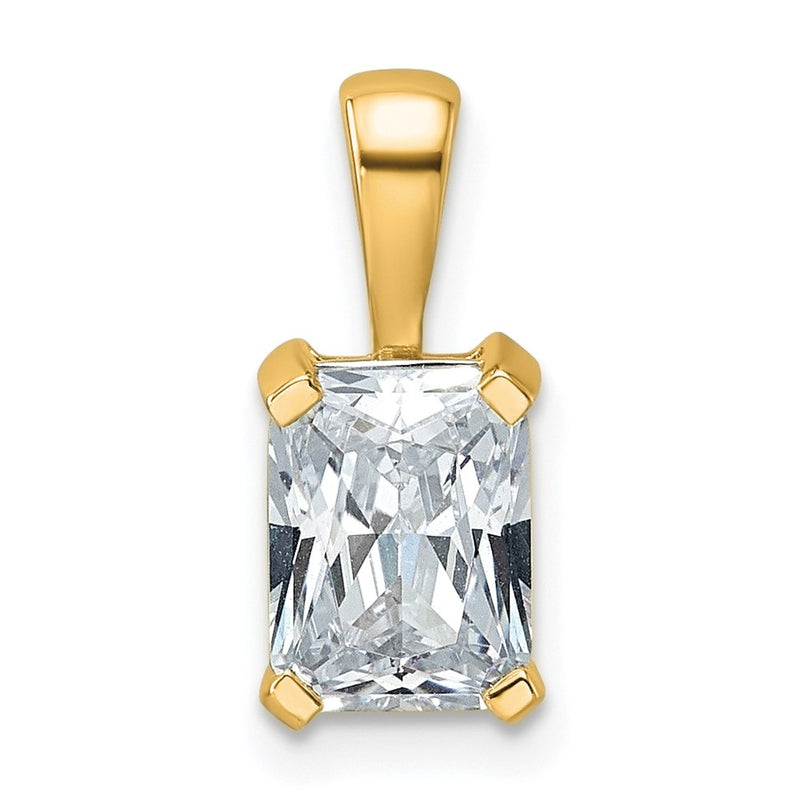 14K Yellow Gold 1 1/2 Carat Certified Lab Grown Diamond Vs/Si+ G+ Radiant Complete Four Prong Pendant
