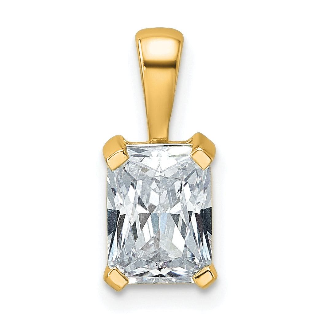 14K Yellow Gold 1 1/2 Carat Certified Lab Grown Diamond Vs/Si+ G+ Radiant Complete Four Prong Pendant