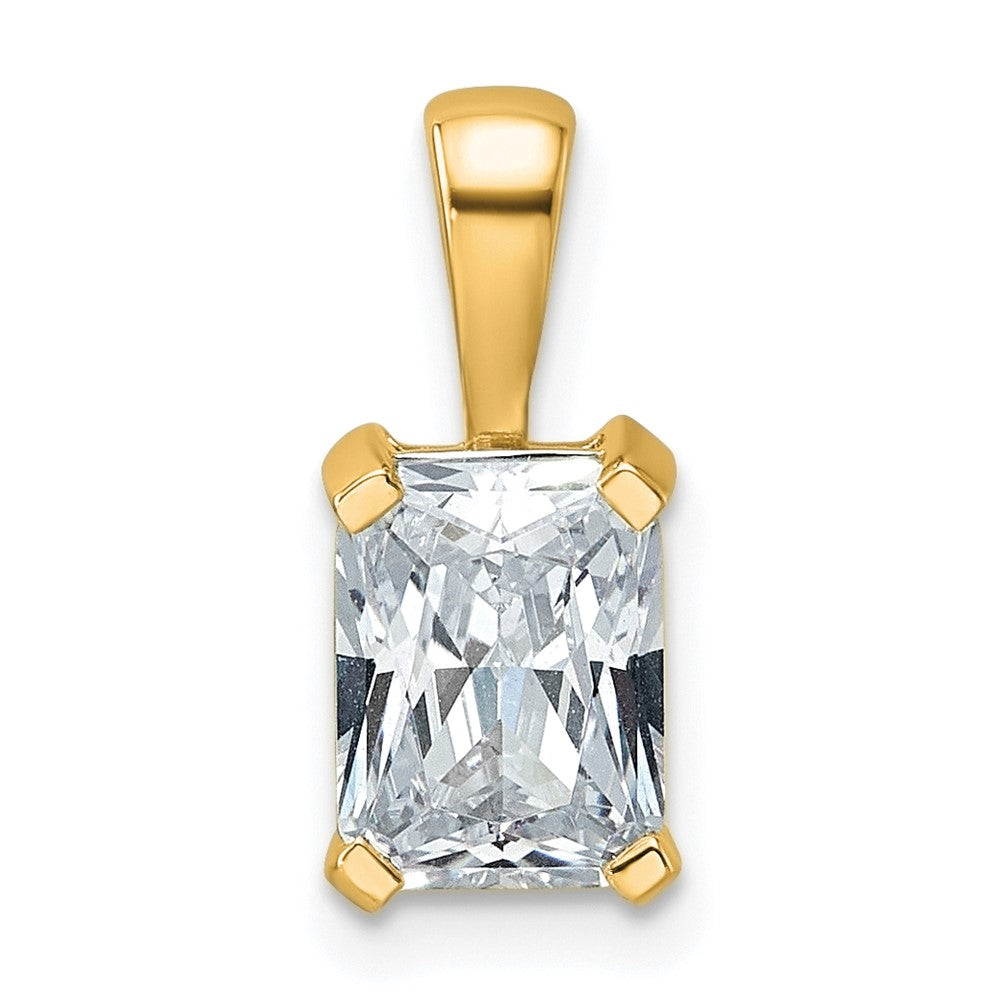 14K Yellow Gold 1 1/2 Carat Lab Grown Diamond Vs+ F+ Radiant Complete Four Prong Pendant