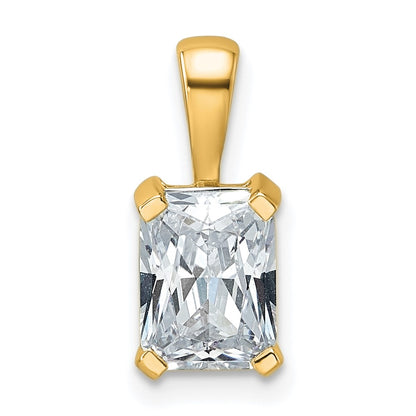 14K Yellow Gold 1 1/2 Carat Lab Grown Diamond Vs+ F+ Radiant Complete Four Prong Pendant