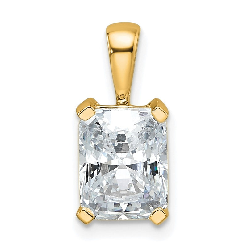 14K Yellow Gold 2 Carat Lab Grown Diamond Vs+ F+ Radiant Complete Four Prong Pendant