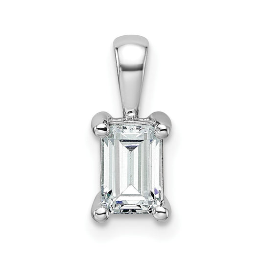 14k White Gold 3/4 Ct. Lab Grown Diamond VS/SI+ G+ Emerald Complete Four Prong Pendant