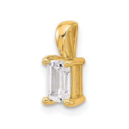 14K Yellow Gold 3/4 Carat Lab Grown Diamond Vs+ F+ Emerald Complete Four Prong Pendant