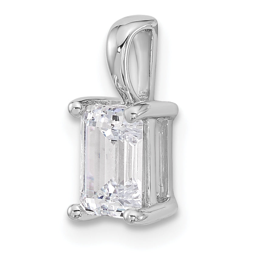 14k White Gold 1 Ct. Lab Grown Diamond VS/SI+ G+ Emerald Four Prong Pendant