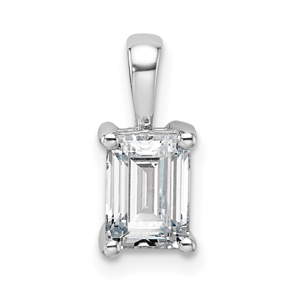 14k White Gold 1 Ct. Lab Grown Diamond VS/SI+ G+ Emerald Complete Four Prong Pendant