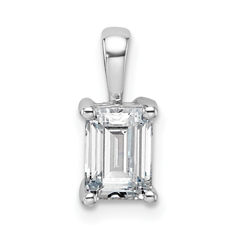 14K White Gold 1 Carat Lab Grown Diamond Vs+ F+ Emerald Complete Four Prong Pendant