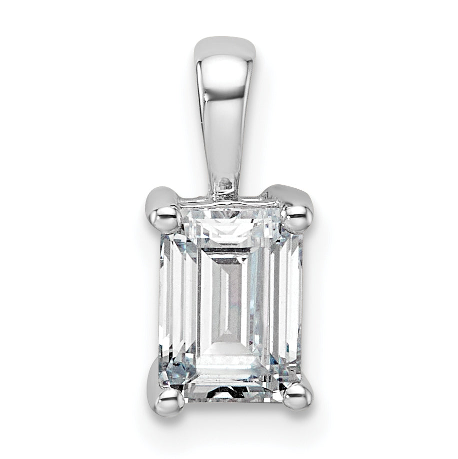14k White Gold 1 Ct. Lab Grown Diamond VS/SI+ G+ Emerald Four Prong Pendant