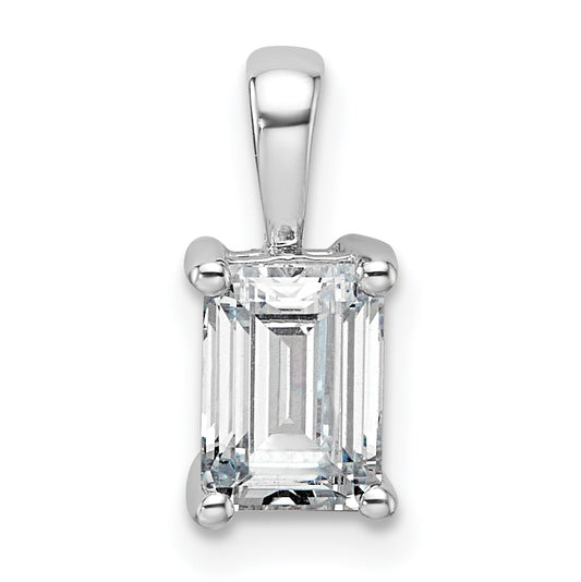 14k White Gold 1 Ct. Lab Grown Diamond VS/SI+ G+ Emerald Four Prong Pendant