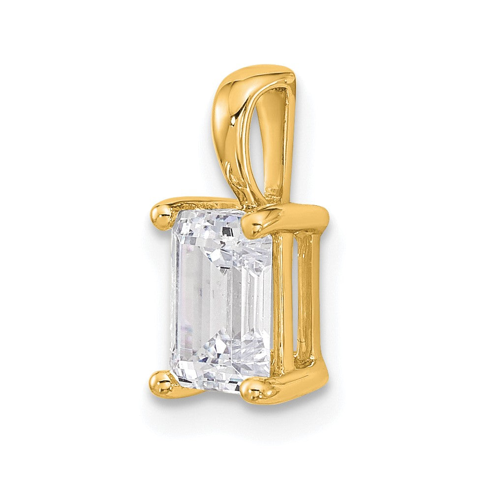 14K Yellow Gold 1 Carat Certified Lab Grown Diamond Vs+ F+ Emerald Complete Four Prong Pendant