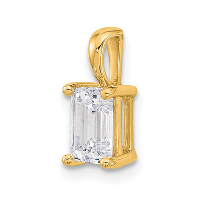 14K Yellow Gold 1 Carat Certified Lab Grown Diamond Vs+ F+ Emerald Complete Four Prong Pendant