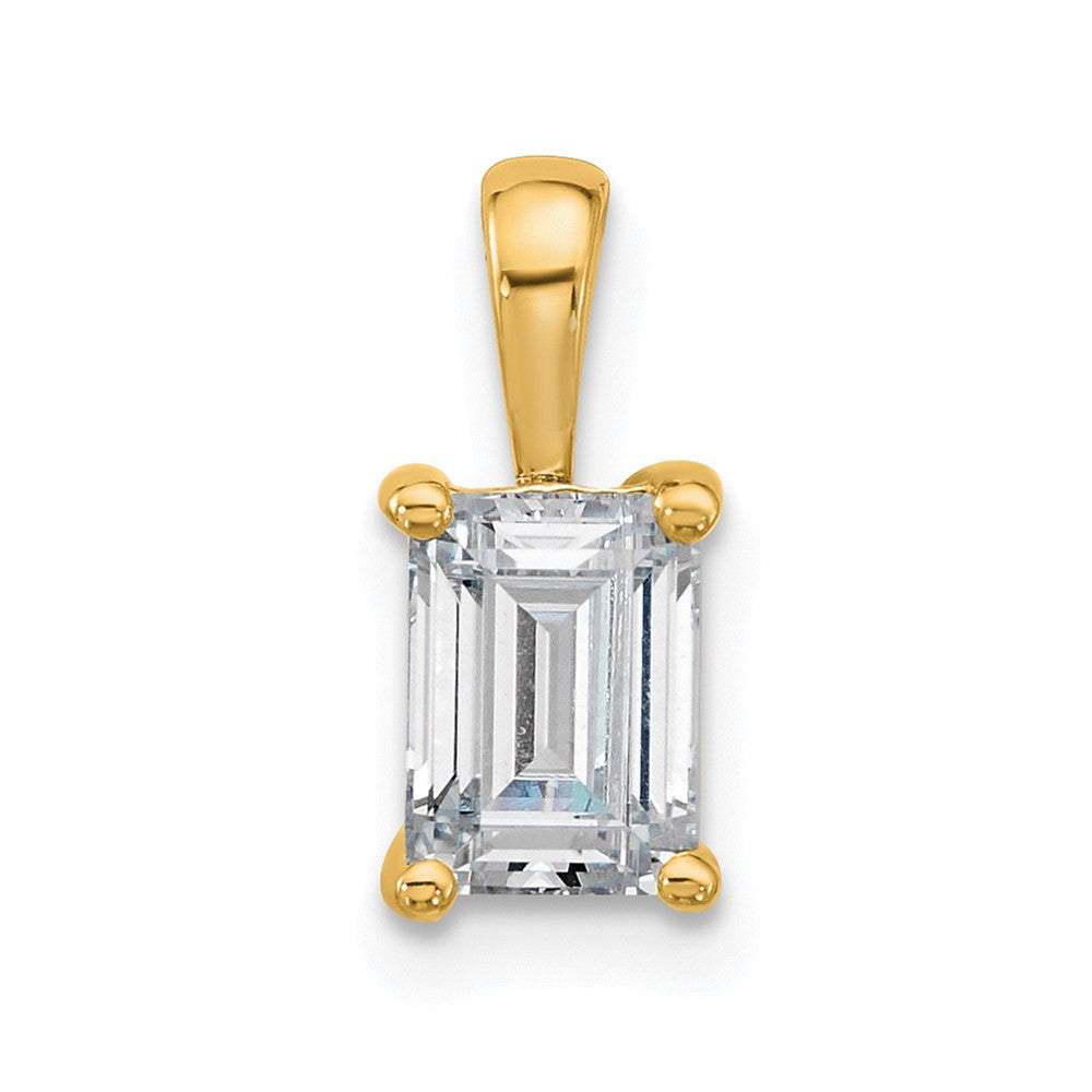 14K Yellow Gold 1 Carat Certified Lab Grown Diamond Vs+ F+ Emerald Complete Four Prong Pendant