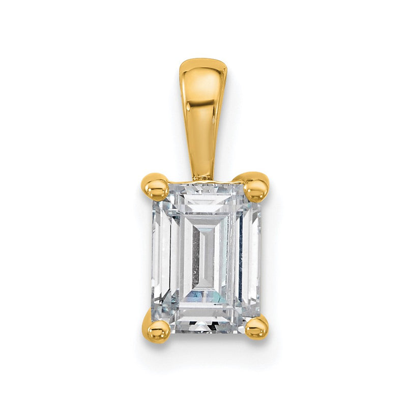 14K Yellow Gold 1 Carat Certified Lab Grown Diamond Vs+ F+ Emerald Complete Four Prong Pendant